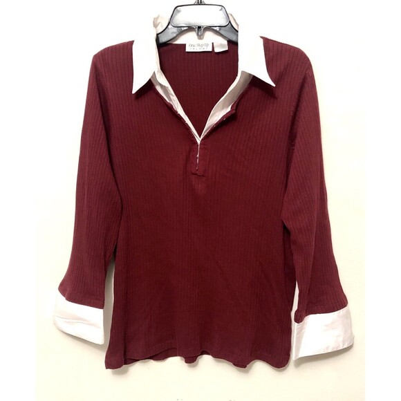 One Step Up Plus Women’s Collared Dress Shirt Blouse Combo 3X Burgundy Maroon - Picture 1 of 2